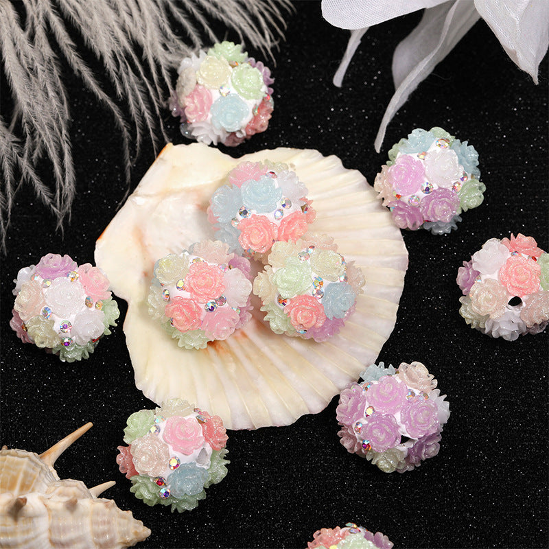 Wholesale 20pcs/pack Luminous fine flash simulation rose clay beads heavy camellia diamond ball beads diy mobile phone chain beaded accessories